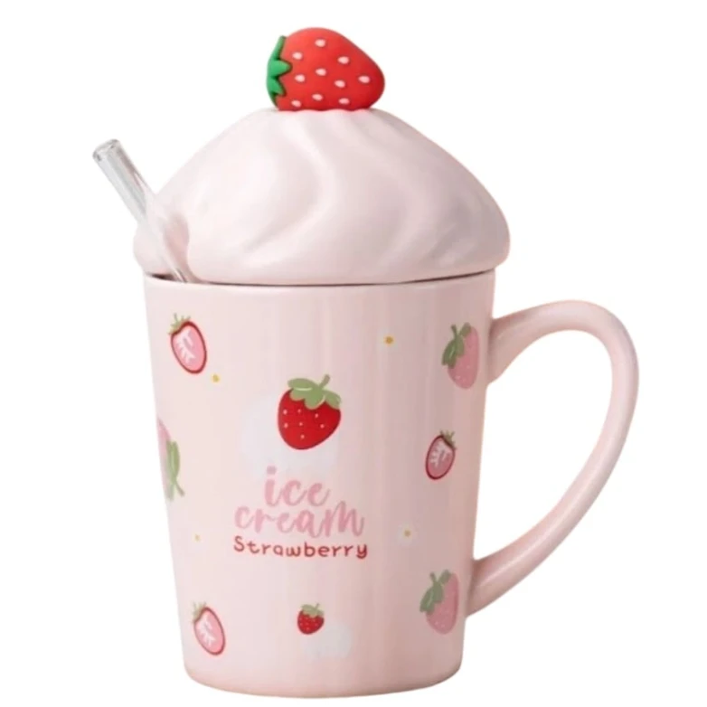 Fincan İce Cream Strawberry, keramika, çəhrayı, 400 ml