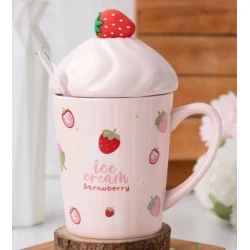 Fincan İce Cream Strawberry, keramika, çəhrayı, 400 ml