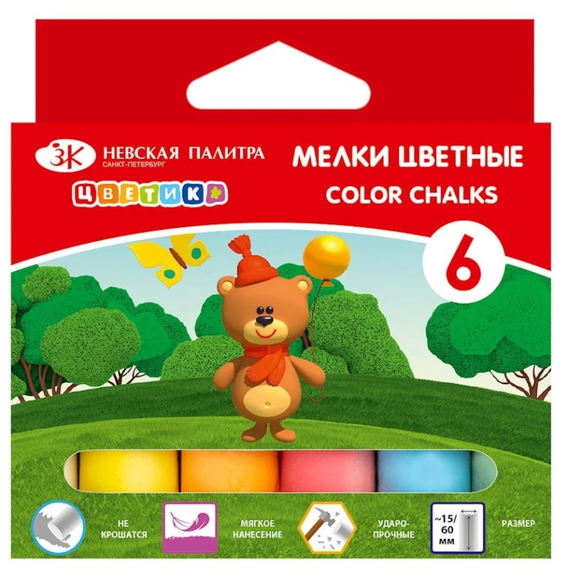 Набор цветных мелков Невская палитра Цветик, 6шт Набор цветных мелков Невская палитра Цветик, 6шт