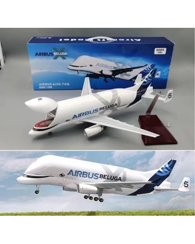 Dekorativ fiqur təyyarə Beluğa Airbus A330-743L, plastik, ağ/göy, 41x40x15 sm