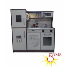Oyuncaq mətbəx mebeli, ağac, boz, soyuducu, mikrodalğalı soba, soba, çanaq, şkaf, 3 yaşdan