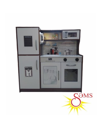 Oyuncaq mətbəx mebeli, ağac, boz, soyuducu, mikrodalğalı soba, soba, çanaq, şkaf, 3 yaşdan