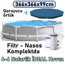 Hovuz Intex 8592TX26716C, karkas, boz, dairə, 366x366x99 sm, həcm 8592 l, filtr-nasoslu, örtüklü, nərdivansız - 8592TX26716C