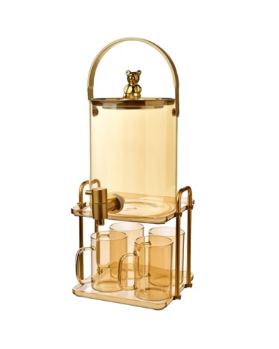 Dəst HomeStore_FRET55, 5 parça, dispenser 46х18 sm, stəkan 7х10 sm 4 əd, şüşə, qızılı