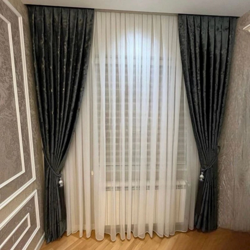 Pərdə dəsti РА-1010986, 150х280 sm, məxmər, boz Pərdə dəsti РА-1010986, 150х280 sm, məxmər, boz