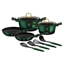 Qazan və tava dəsti Berlinger Haus Emerald Collection BH-7039, 10 parça, alüminium, üçqatlı yapışmayan titan örtük, yaşıl