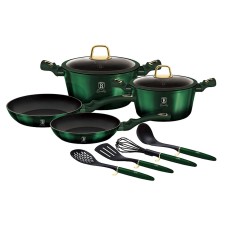 Qazan və tava dəsti Berlinger Haus Emerald Collection BH-7039, 10 parça, alüminium, üçqatlı yapışmayan titan örtük, yaşıl