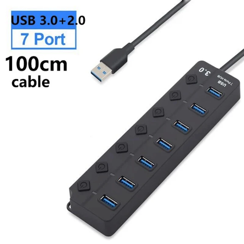 USB хаб 507 7 HUB, Black