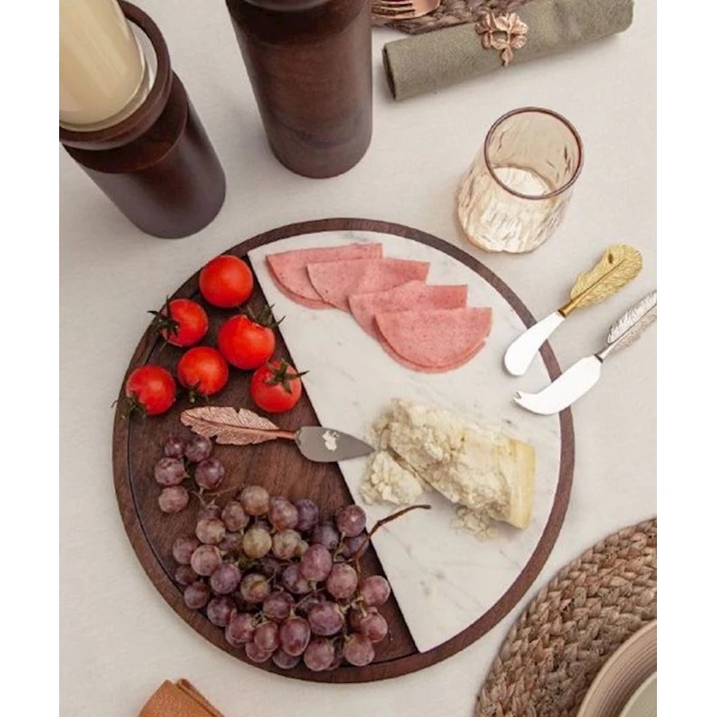 Поднос Hom-me, 35 см, мрамор/дерево, коричневый/белый Поднос Hom-me, 35 см, мрамор/дерево, коричневый/белый