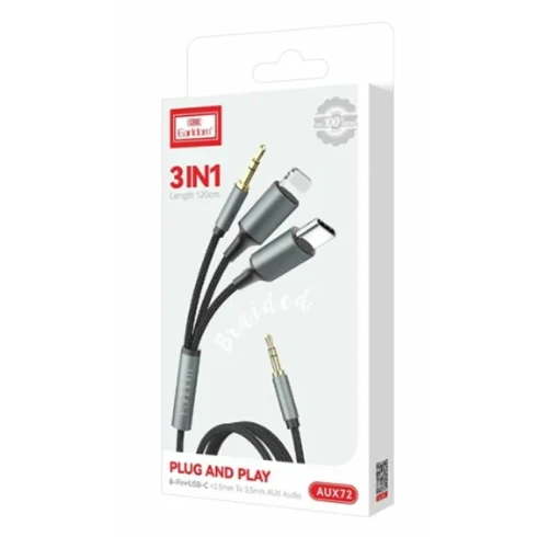 Audio kabel Earldom ET-AUX72 Lightning 8-pin/Type-C/3.5 mm, 1.2m