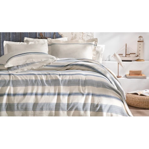Комплект постельного белья Yataş Meri, пике 200x230 см, простыня 240x260 см, наволочка 50x70 см (2 шт), двуспальный, хлопок, белый/синий Комплект постельного белья Yataş Meri, пике 200x230 см, простыня 240x260 см, наволочка 50x70 см (2 шт), двуспальный, хлопок, белый/синий