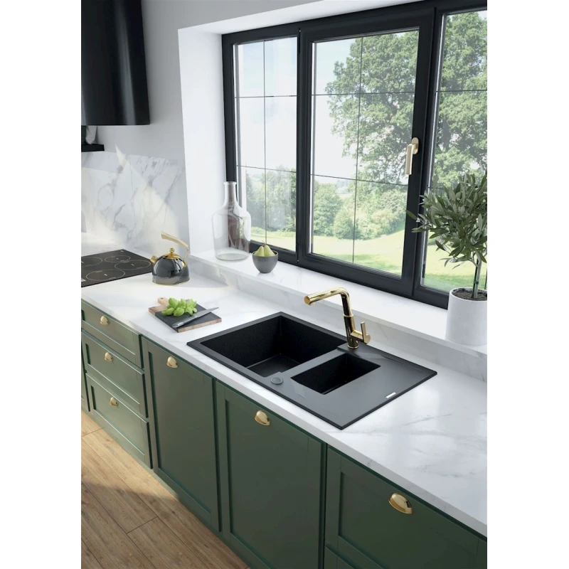 Кухонная мойка Deante Andante ZQN_G513, гранит, черная, 78x49x19.4 см