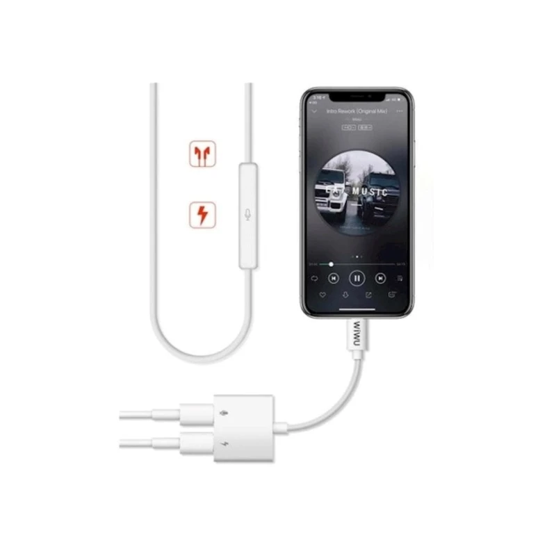 Переходник Wiwu LT01 Plus Lightning to 2 x Lightning Audio Adapter White