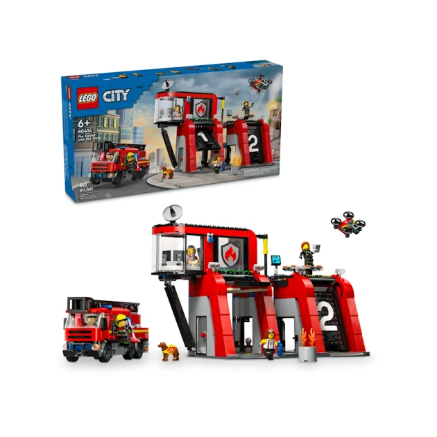 Конструктор LEGO City Fire Station with Fire Truck 60414, 6+ лет, 843 элемента