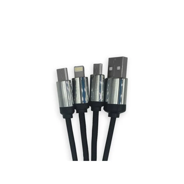 USB kabel 3-ü 1-də Micro USB, Type-C, Lighting, Qara