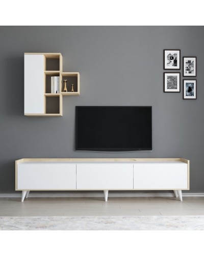 TV üçün tumba Ev Plus 12115856, LDSP, ağ/bej, 180x31x47 sm