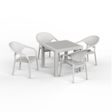 Bağ üçün mebel dəsti Florya Garden White, masa ölçüsü 90x90 sm, stul ölçüsü 45x58x56x84 sm, plastik, ayaq və karkas dəmir - Florya Garden 045