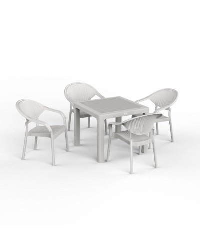 Bağ üçün mebel dəsti Florya Garden White, masa ölçüsü 90x90 sm, stul ölçüsü 45x58x56x84 sm, plastik, ayaq və karkas dəmir - Florya Garden 045