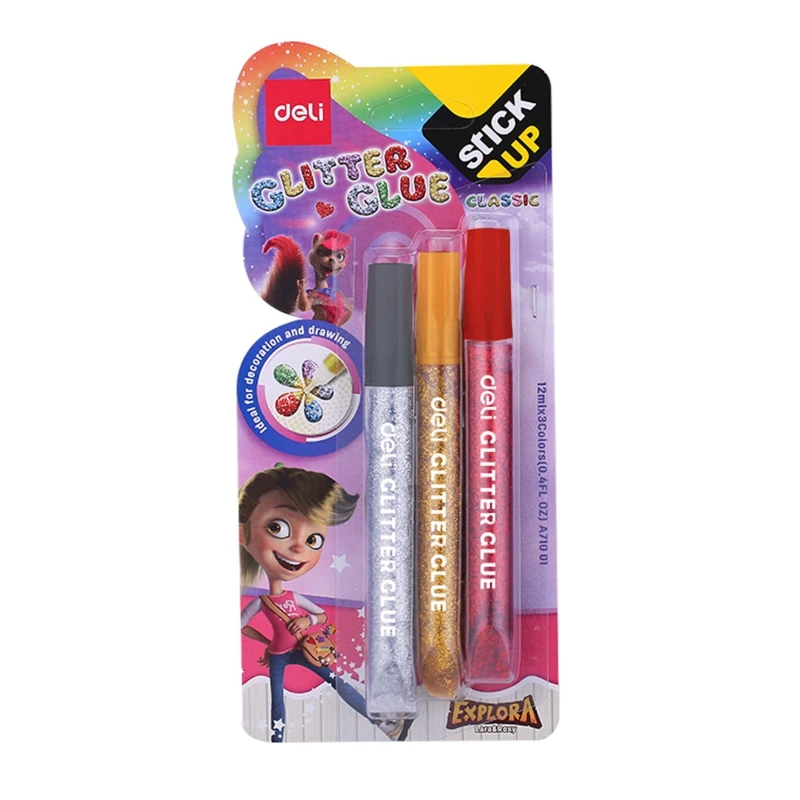 Клей-гель с блестками Deli Explora A71001 3 шт, 12 мл Клей-гель с блестками Deli Explora A71001 3 шт, 12 мл