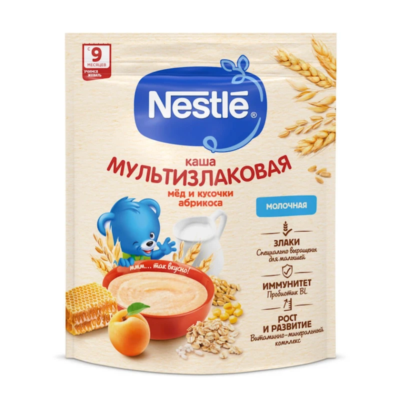 Мультизлаковая каша Nestle, с мёдом и абрикосом, с 9 месяцев, 200 г