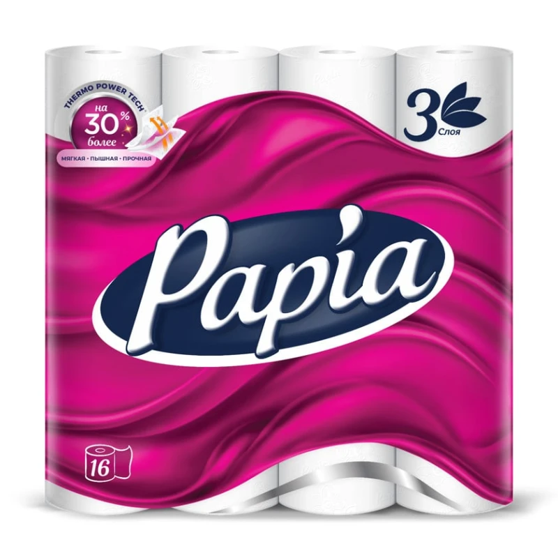 Tualet kağızı Papia B-Side, ağ, 3 qat, 16 rulon