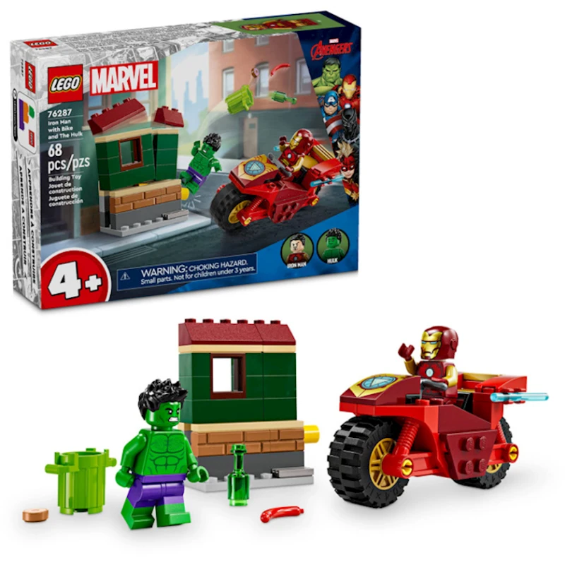 Конструктор LEGO Marvel Iron Man with Bike and The Hulk 76287, 4+ лет, 68 элементов
