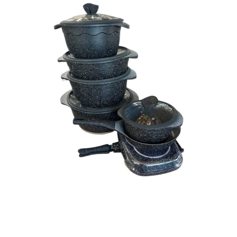 Qazan dəsti, qranit, qara, 12 parça, 20/22/24/28/32 sm