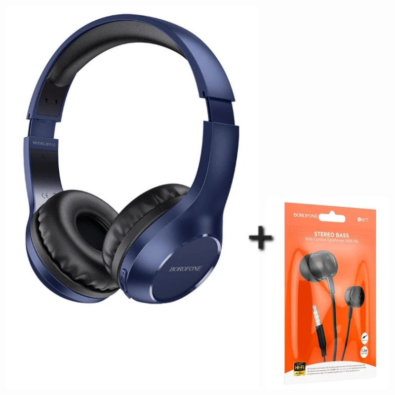 Беспроводные наушники Borofone BO12 Blue + Проводные наушники Borofone BM77 Black
