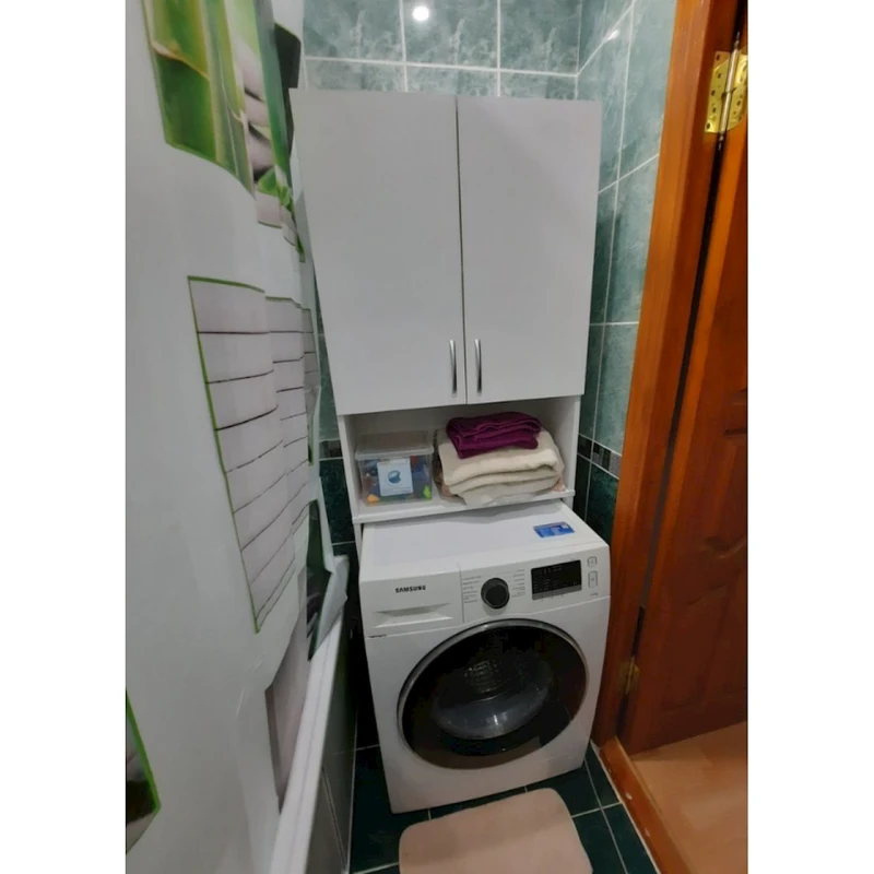 Шкаф для стиральной машины Letta ЛДСП, белый/древесный, 180x27x64 см Шкаф для стиральной машины Letta ЛДСП, белый/древесный, 180x27x64 см