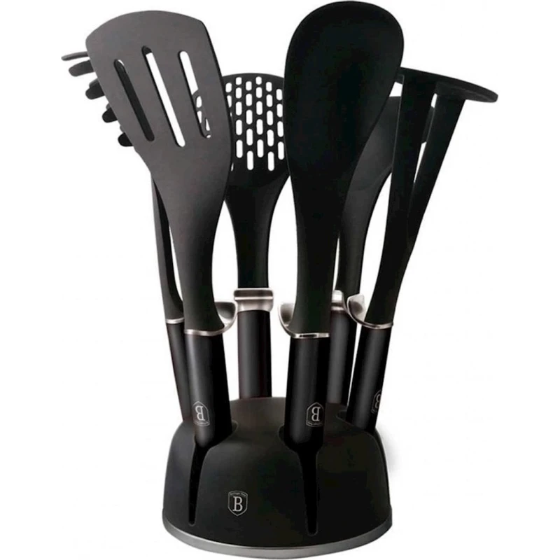 Набор кухонных принадлежностей Berlinger Haus Carbon PRO BH6324, 7 шт, нейлон, на подставке, черный