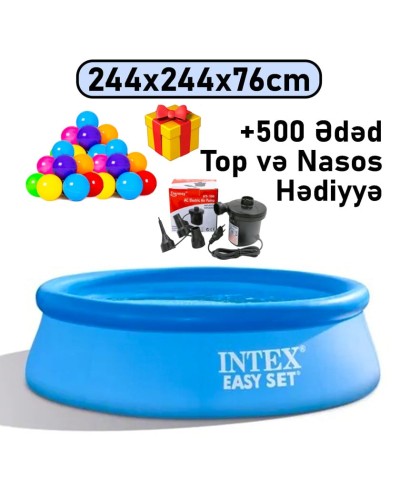 Şişmə hovuz Intex, 244x244x76 sm, 2419 l, dairəvi, mavi - 2419TX28110T500N
