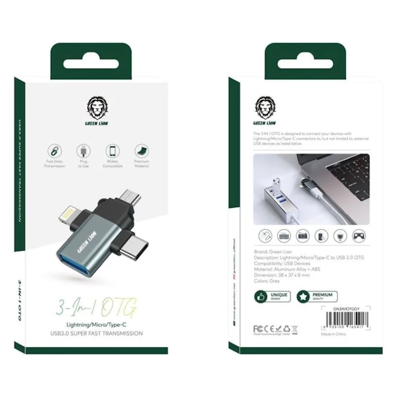 Adapter Green Lion 3 in 1 OTG Lightning/Micro/Type-C