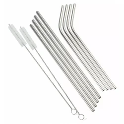 Набор трубочек, 10 шт, нержавеющая сталь, серебристый