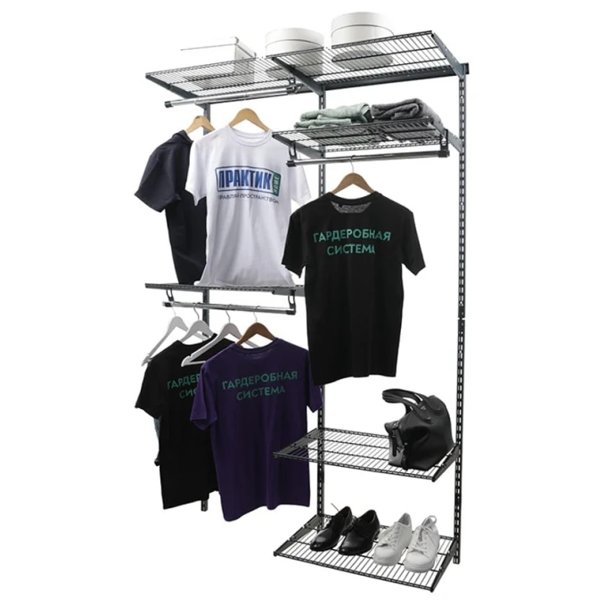 Вешалка с полками Praktik Home Optima G120, гардеробная система, графит Вешалка с полками Praktik Home Optima G120, гардеробная система, графит