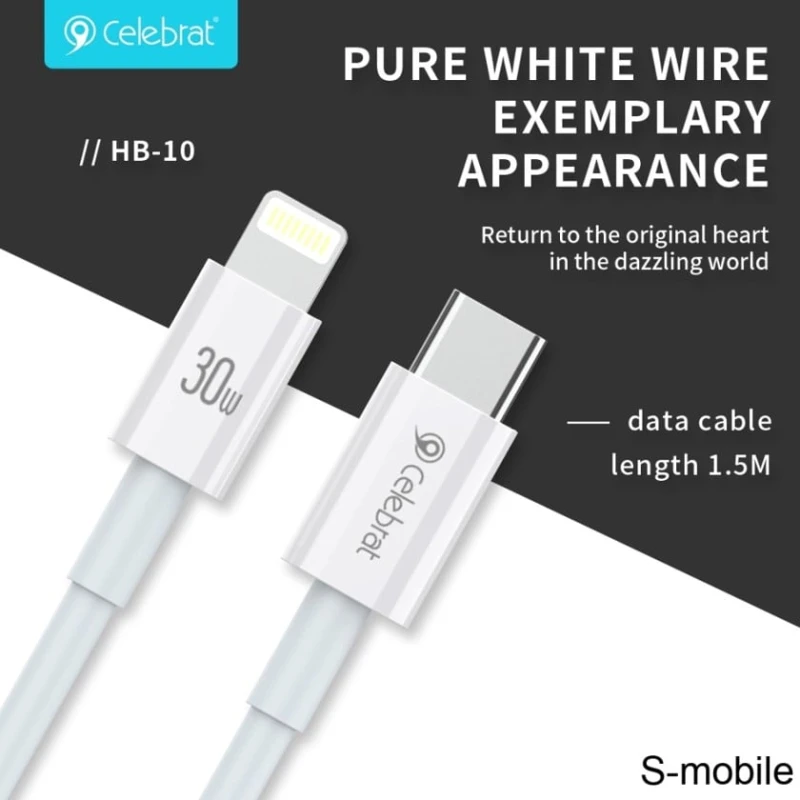 Kabel Celebrat HB-10 USB-C to Lightning White