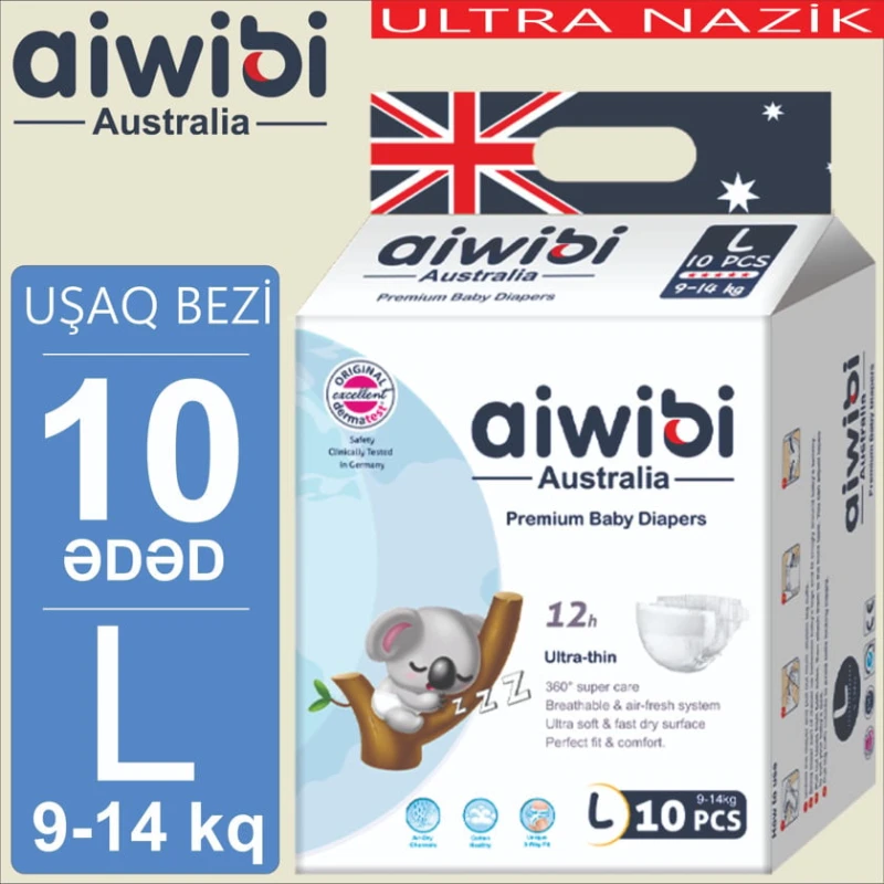 Детские подгузники AIWIBI Premium L, 9-14 кг, 10 шт Детские подгузники AIWIBI Premium L, 9-14 кг, 10 шт