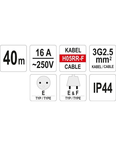 Uzadıcı Yato YT-8102, 40 m, 1-rozetkalı, qırmızı