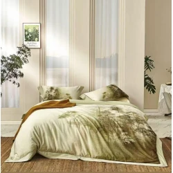 Комплект постельного белья Annaberry Pano Sateen D'lux, двуспальный, пододеяльник 200x220 см, простыня 240x260 см, наволочки 2 шт.x50x70 см, зеленый