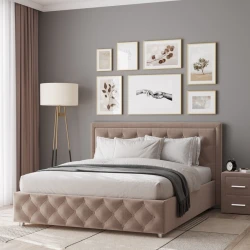 Двуспальная кровать Art_ikili_yataq (180) 36, ламинат, коричневая, 200x180x120 см