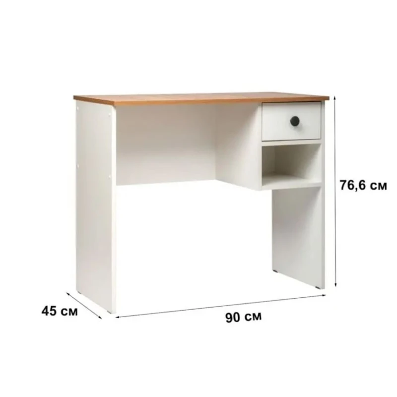 Yazı masası Neoletta, LDSP, 76.6х45х90 sm, siyirmələrlə/rəflərlə, ağ/qəhvəyi