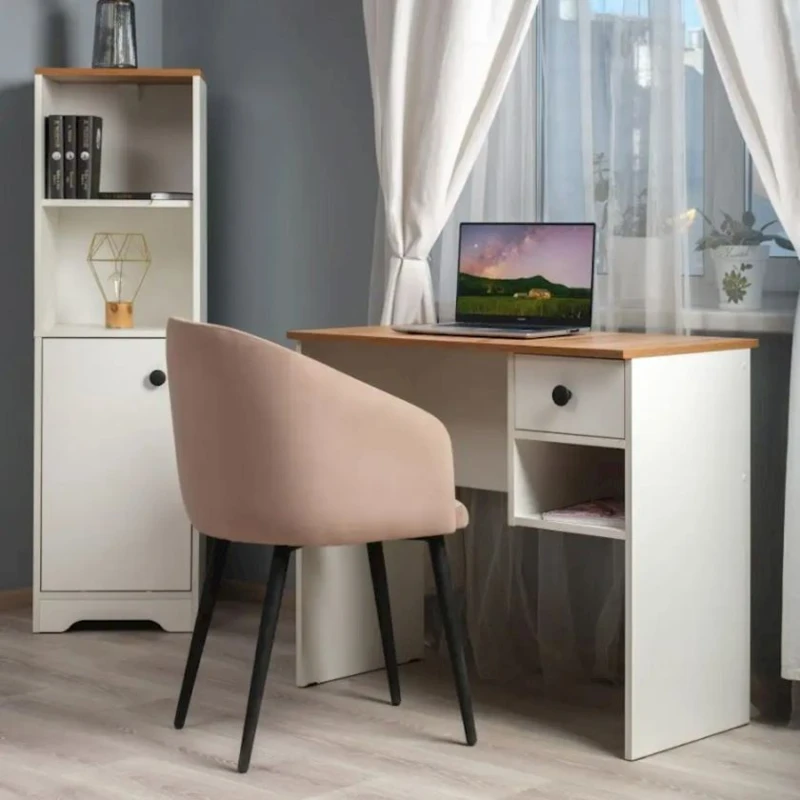 Yazı masası Neoletta, LDSP, 76.6х45х90 sm, siyirmələrlə/rəflərlə, ağ/qəhvəyi