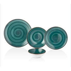 Süfrə qab-qacaq dəsti SHA-00002522, keramika, firuzəyi, 6 nəfərlik, 24 parça
