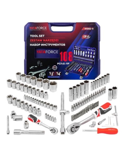 Alətlər dəsti Yataforce YF-41082-5, 108 hissə, 1/4'', 1/2'' (6 künc), 4-32 mm