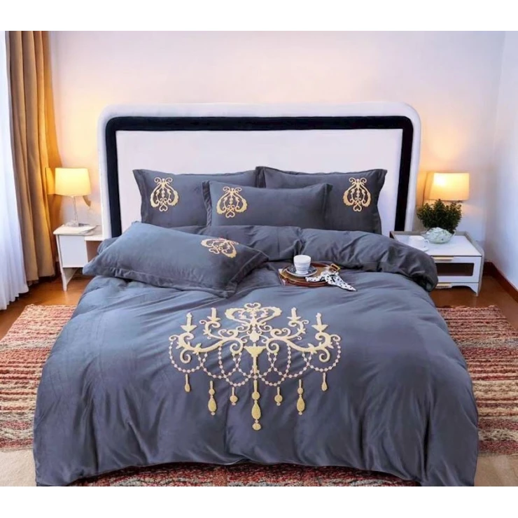 Комплект постельного белья Luxe Cotton Lu-xe-000303, пододеяльник 200x240 см, простыня 220x240 см, наволочка 50x70 см, двуспальный, велюр, серый