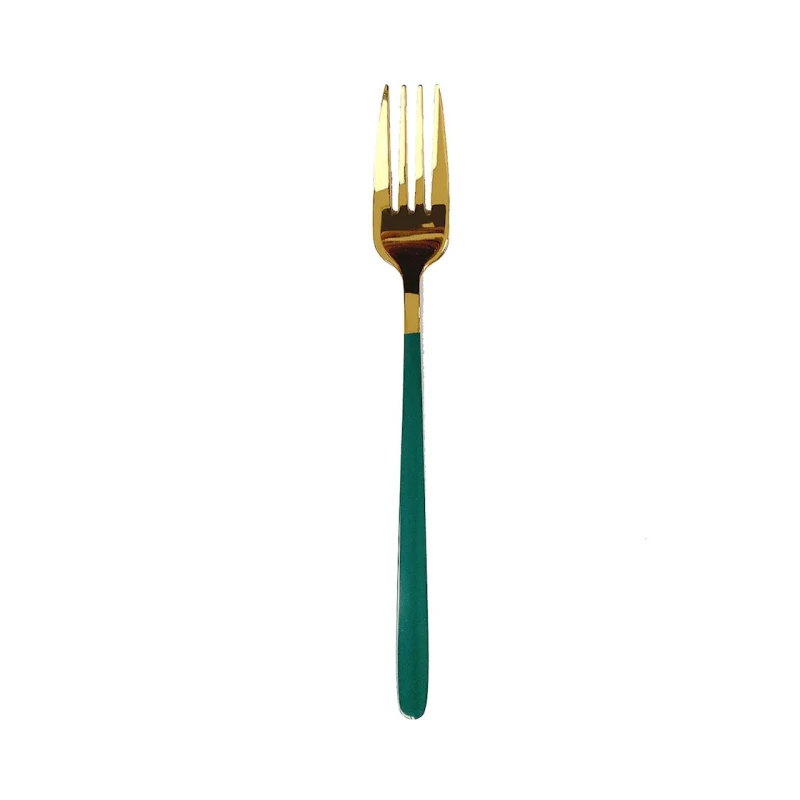 Вилка Miniso Light Luxury Golden Fork with Long Handle, золотистый/зеленый