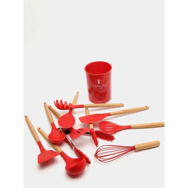 Кухонный набор 381, 12 шт, силикон, красный Кухонный набор 381, 12 шт, силикон, красный