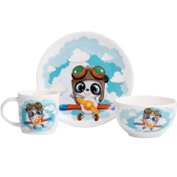 Набор детской посуды Ardesto Panda Pilot AR3451PS, 3 предмета, фарфор, разноцветный Набор детской посуды Ardesto Panda Pilot AR3451PS, 3 предмета, фарфор, разноцветный