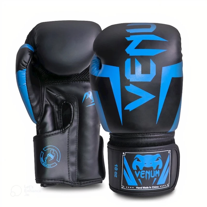 Перчатки для бокса Venum Elite, голубой/черный, 12 oz