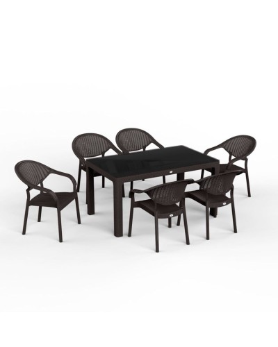 Bağ üçün mebel dəsti Florya Garden, masa ölçüsü 90x150 sm, stul ölçüsü 45x58x56x84 sm, qəhvəyi - Florya Garden 021