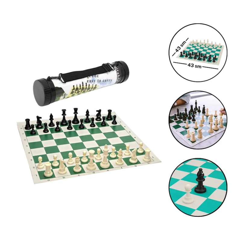 Şahmat 1708/1, plastik/keçə, ağ/qara, 43x43 sm